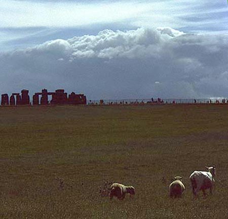 Approaching storm, sheep and Stonehenge